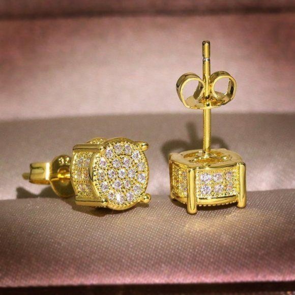 NEW 18K Yellow Gold Diamond All Around Earrings - Picture 4 of 4